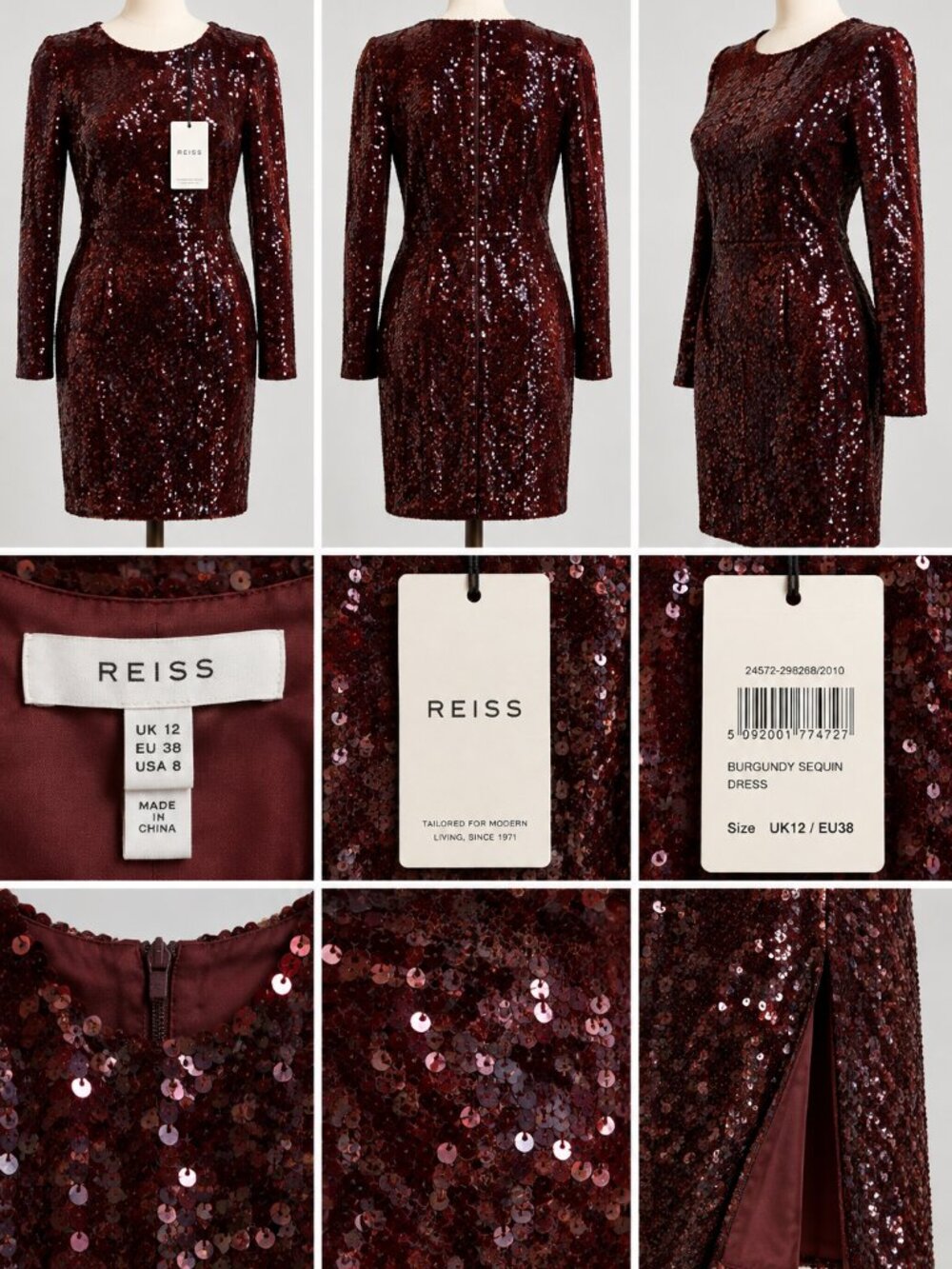 Reiss Sierra Burgundy Sequin Culotte Jumpsuit Size 8 NWT